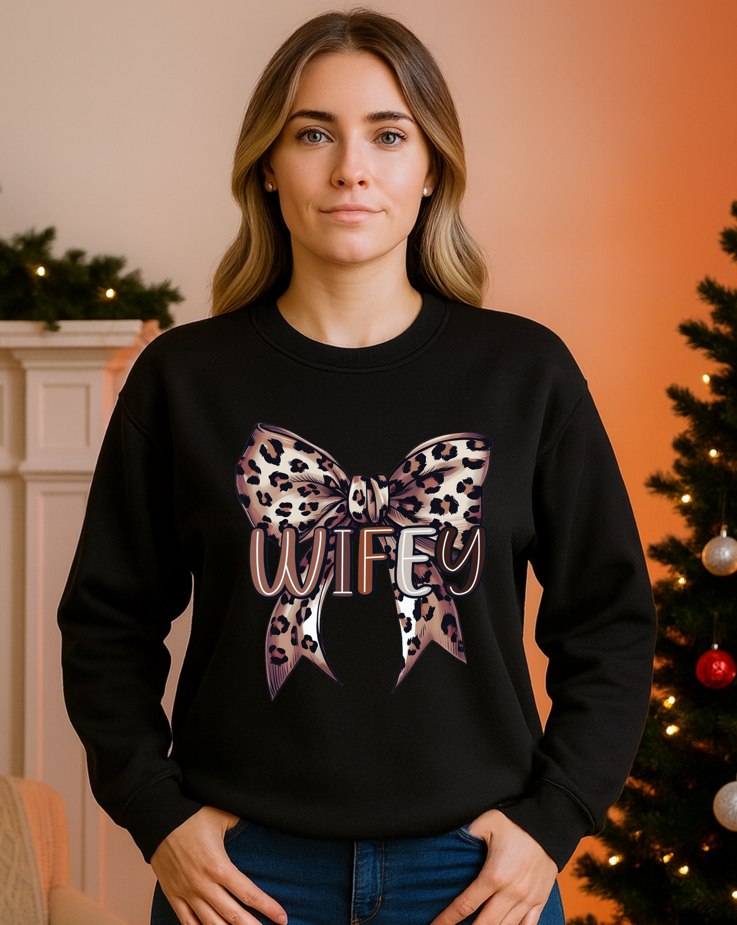 Wifey Leopard Bow Sweatshirt