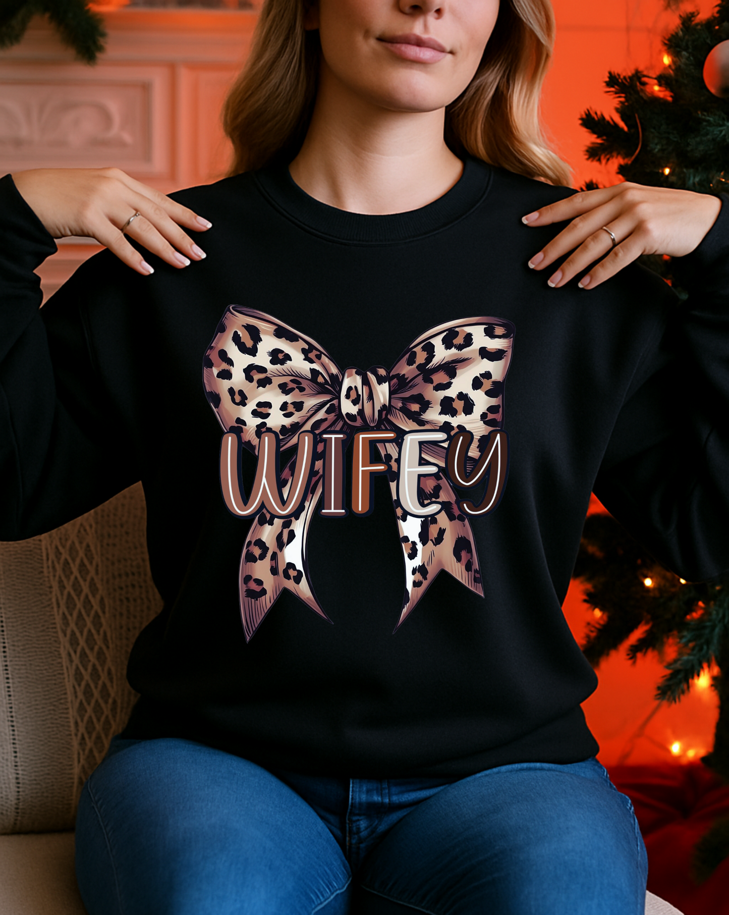Wifey Leopard Bow Sweatshirt