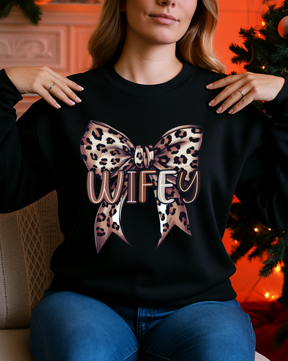 Wifey Leopard Bow Sweatshirt